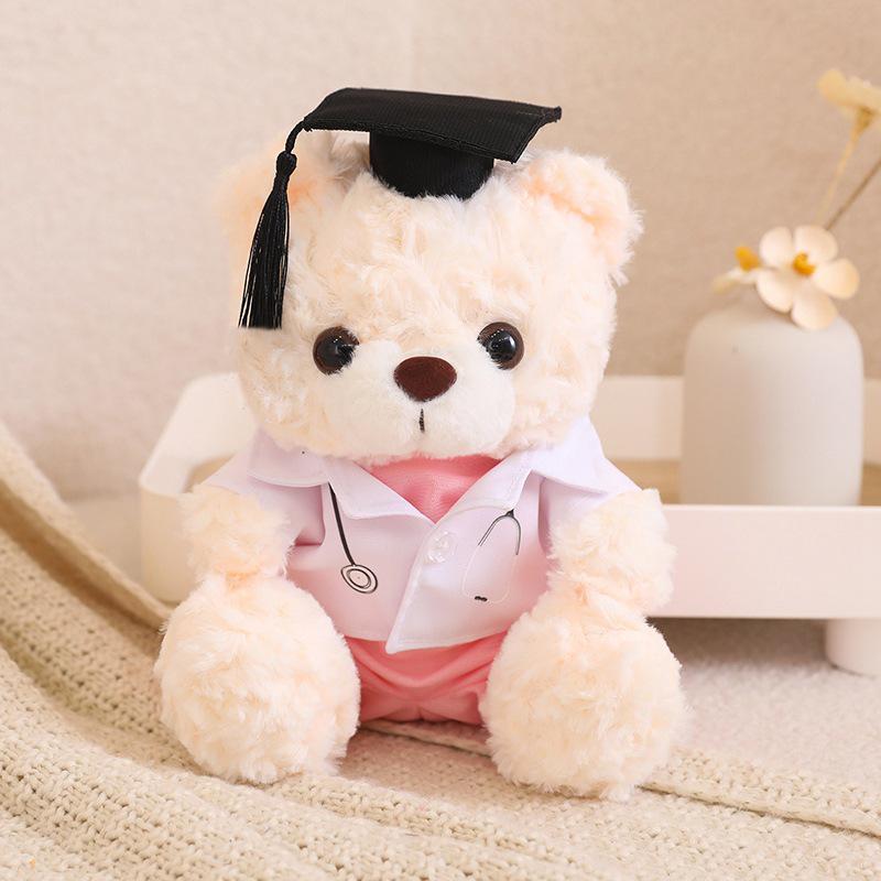 Graduation Bear: White Teddy Plush for Doctors, Nurses, and University Students - Twist Flower Souvenir