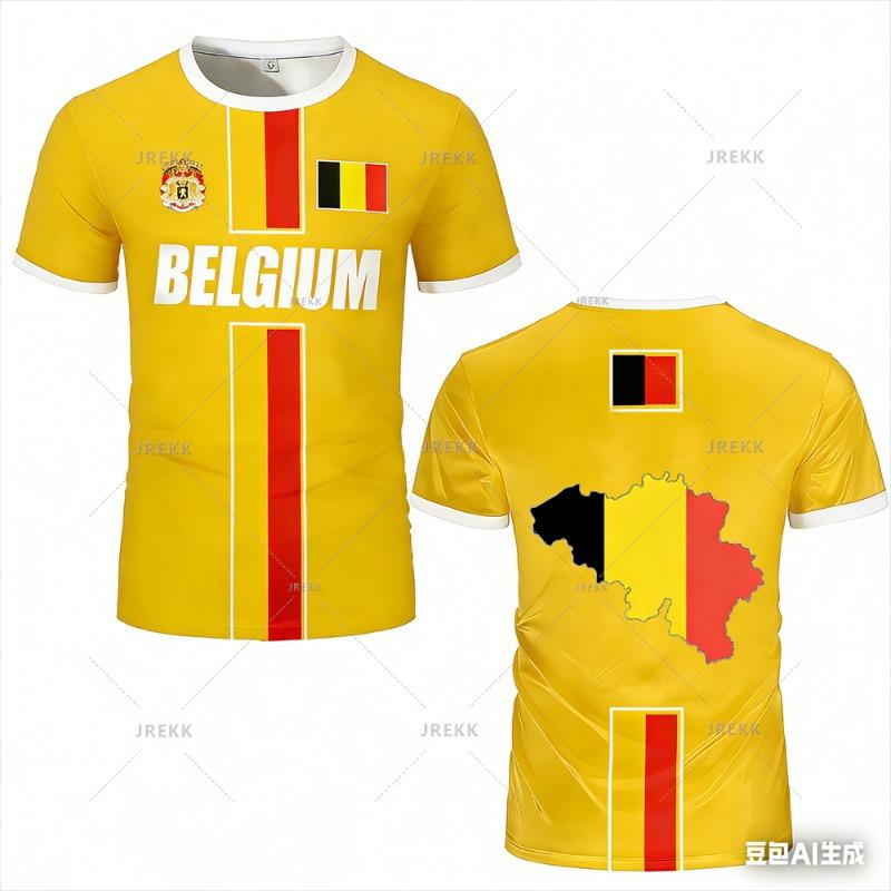 Nieuw Belgisch Voetbalshirt Heren Sport T-shirts Belgische Vlag Street Oversized Tops Unisex Casual Maillot Voetbalteam Uniform
