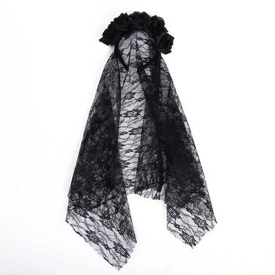 1PC Halloween Simulation Flower Cosplay Prop For Women Girls Headwear Costume Cosplay Rose Headband Lace with Black Veil