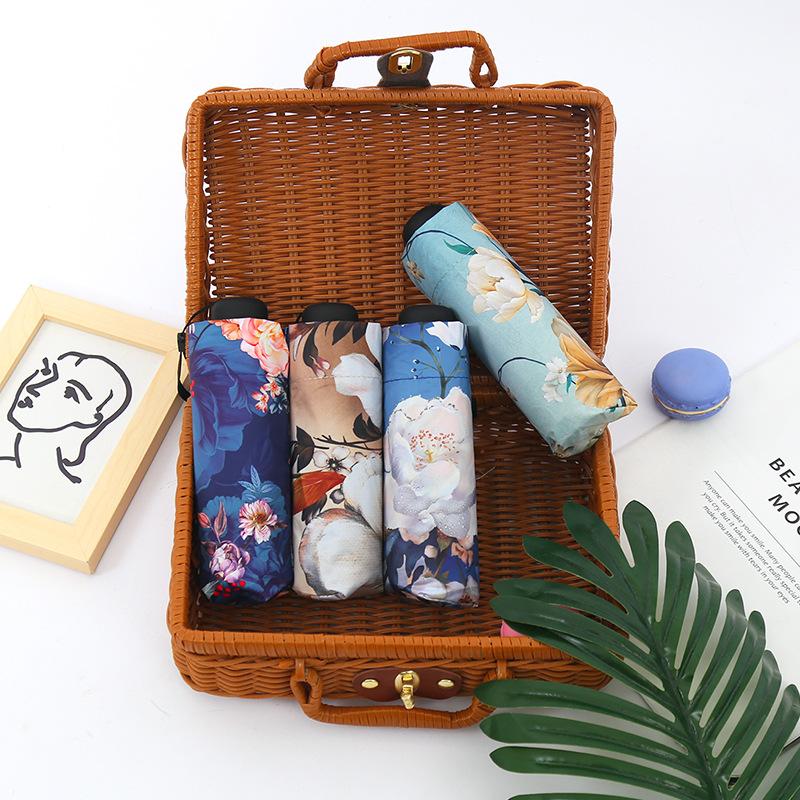 Mini Rain And Shine Umbrella Women'S 50% Off Sunscreen Uv Protection Folding Parasol Small Portable Flower Pocket Umbrella