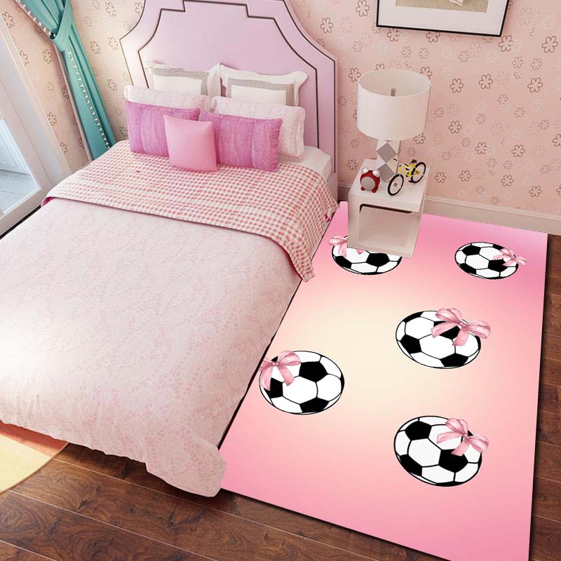 Pink Bow Soccer Rug – Girly Bedroom Floor Mat – "Sweet-Cool" Style Sports-Themed Non-Slip Bedside Mat