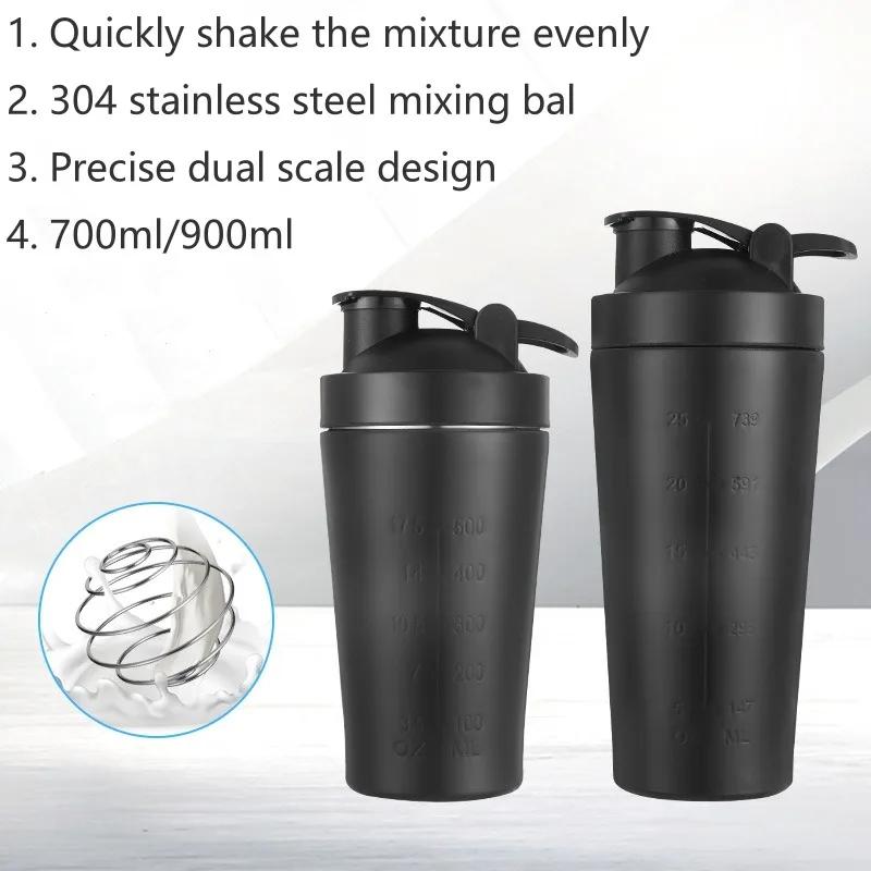 500/750ml Stainless Steel Protein Powder Shaker Bottle with Steel Ball and Scale Leak Proof Gym Fitness Sport Whey Shakes Cup