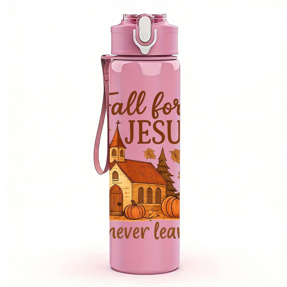 1PC Fall for Jesus Church Scene 750ml Color Plastic Sports Water Bottle Leakproof Flip Straw Lid Suitable for Sports Office Home Use