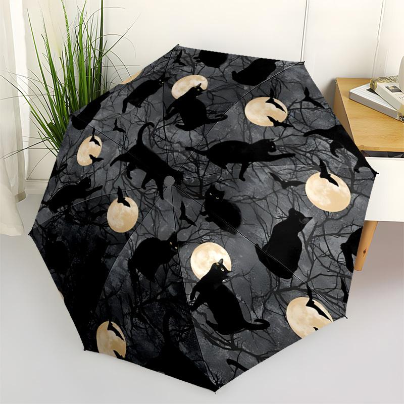 1pc Moon Cats Fashionable Automatic Opening/Closing Folding Umbrella with 8 Bones, Windproof Portable, Daily Use308