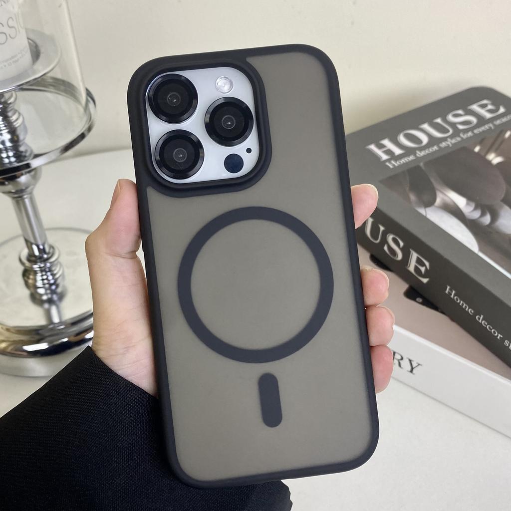 Magnetický nárazuvzdorný kryt MagSafe pro iPhone, ochranný plášť s bezdrátovým nabíjením, tmavý, pro iPhone 14 15 14Pro Max 13 Pro Max