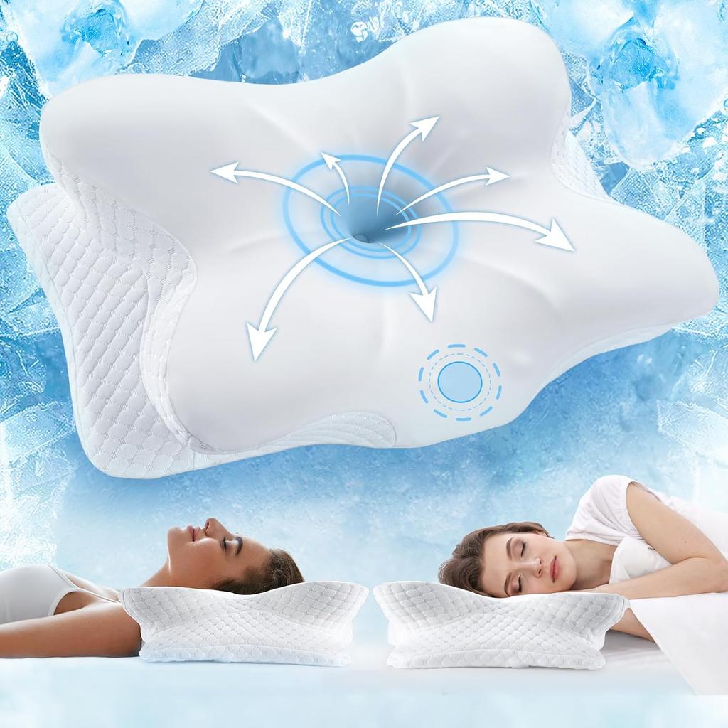 Cervical Neck Pillow for Pain Relief - Cooling Memory Foam Pillows for Sleeping, Ergonomic Side Sleeper Pillow for Neck Support, Contour Pillow