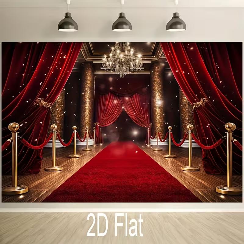 2D Luxury Red Curtain & Chandelier Tapestry Award Ceremony Photo Background Cloth