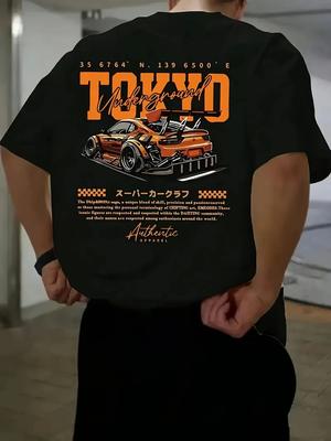 Men's Short Sleeved Shirt with Japanese Tokyo Pattern, Fashionable Casual Round Neck Top, Outdoor Men's Clothing - Men's Summ...