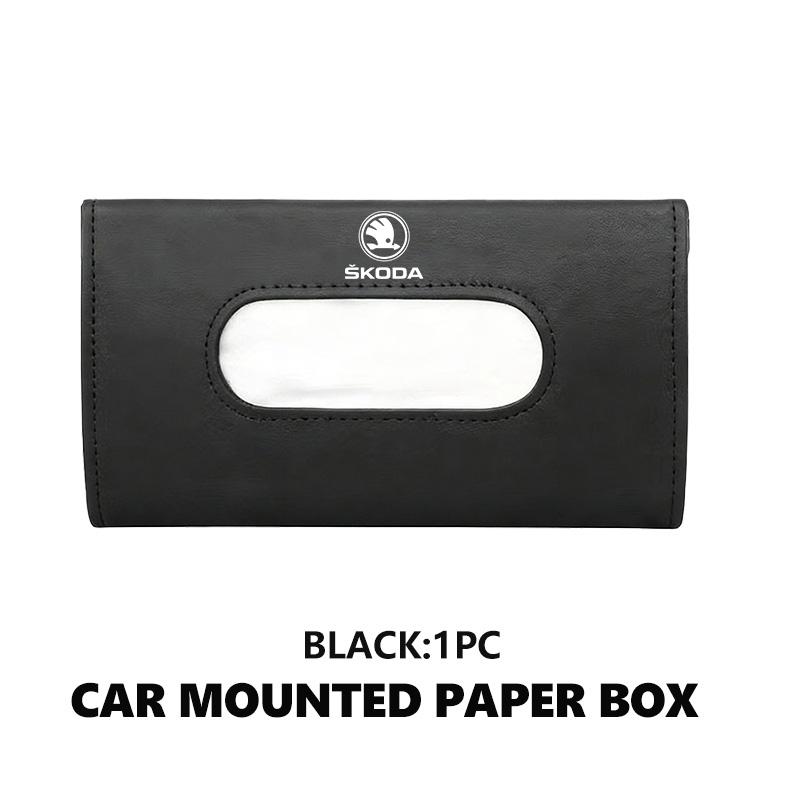 Car Sun Visor Tissue Box Hanging Snap-fit Napkin Storage Bag Accessories For Skoda Kamiq MK3 Roomster Rapid Kodiaq Karoq Fabia