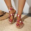 Set of Toe Sandals Summer New Flat-bottomed Flower Flat-bottomed Beach Large-size Open-toed Sandals