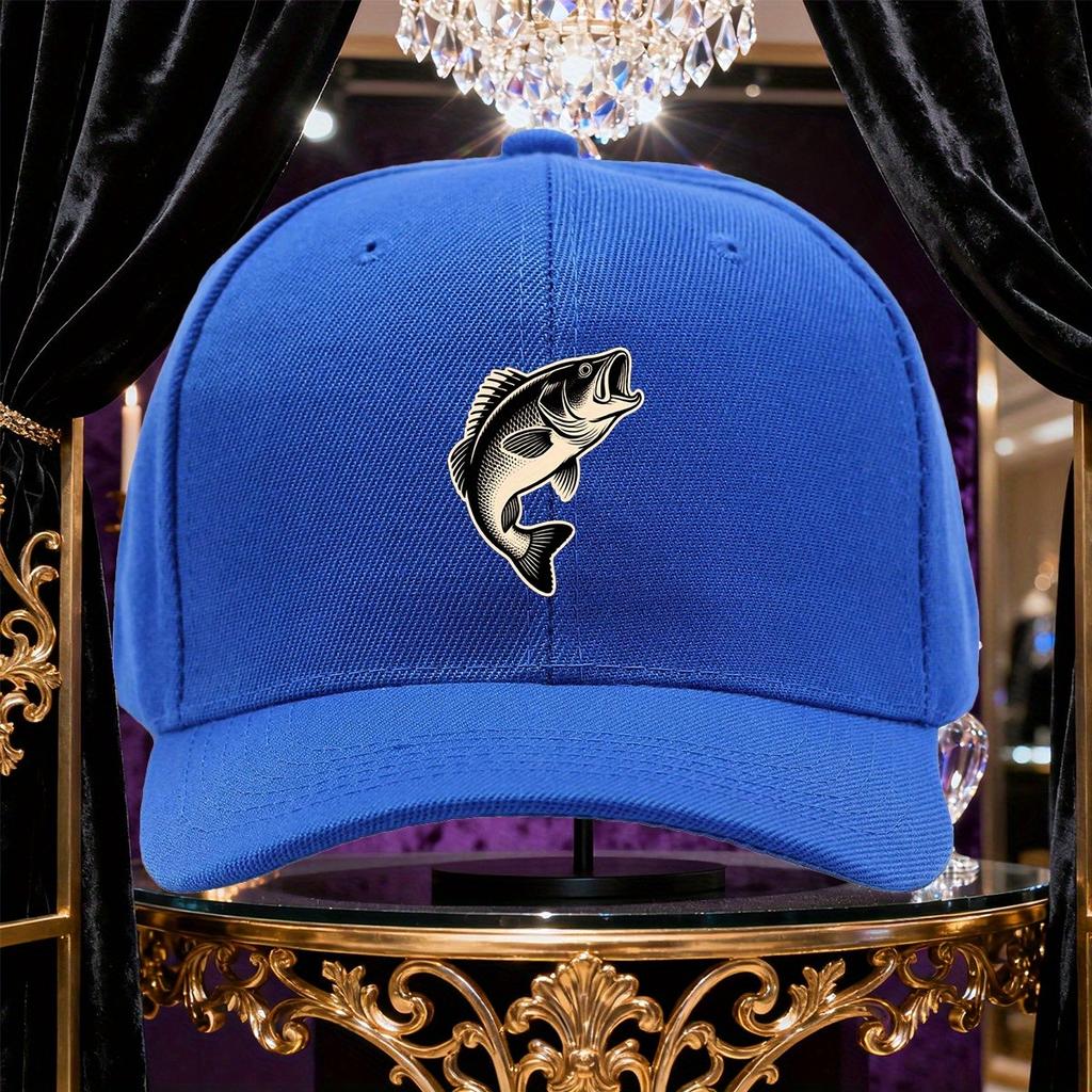 Bass Fish Graphic Baseball Cap Adjustable Polyester Curved Brim Outdoor Sports Trucker Hat
