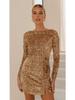 Cross-Border European-American Backless Sequin Long-Sleeve Party Dress (4 Colors)