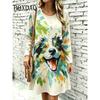 Oil Painting 3D Printing Women's Dresses Vintage Casual Poodle Dog Pattern Loose Home Dress Autumn Long Sleeve A-Line Dress 2026
