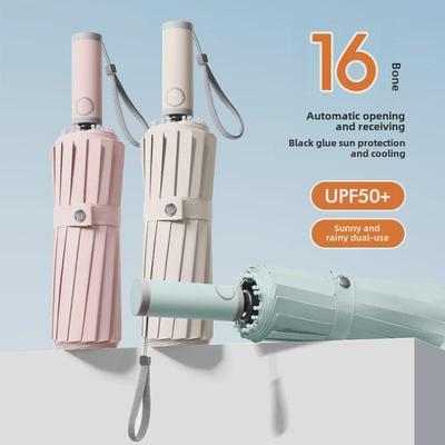 16-Rib Fully Automatic Morandi Color Folding Sunscreen Umbrella with Black Coating
