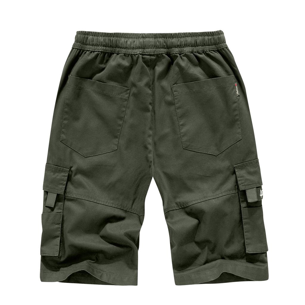 Men's Fashion Drawstring Pocket Pants Cotton Five-point Shorts Overalls Shorts