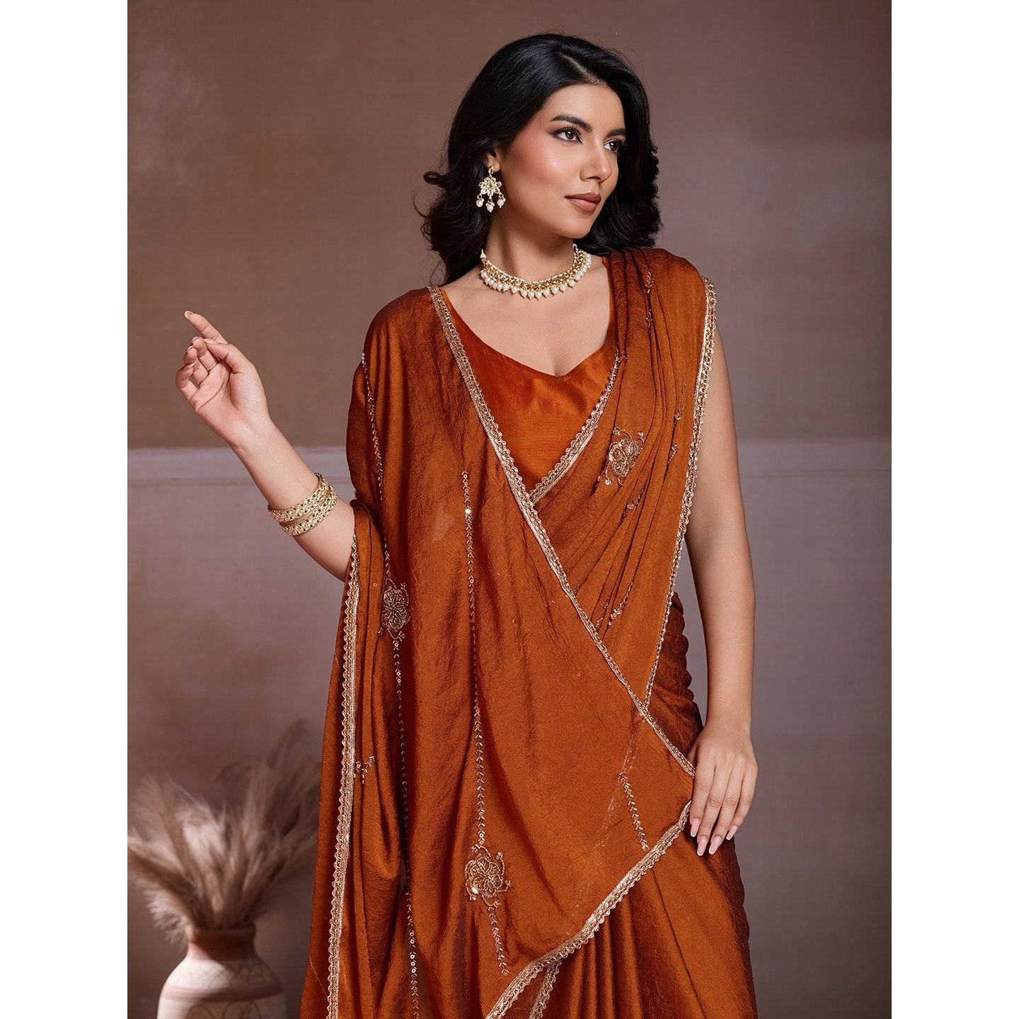 Luxury Party Wear Crush Silk Saree