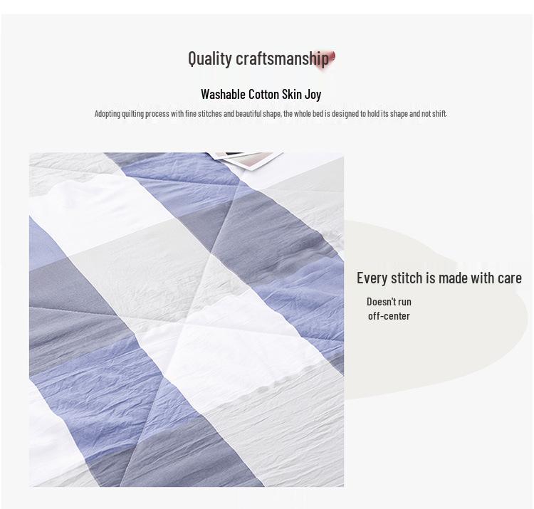 Letnia kołdra z bawełny pranej, Pasek w kratkę w stylu MUJI, Kołdra klimatyzacyjna do akademików, Letnia kołdra na łóżko pojedyncze, Kołdra na prezent