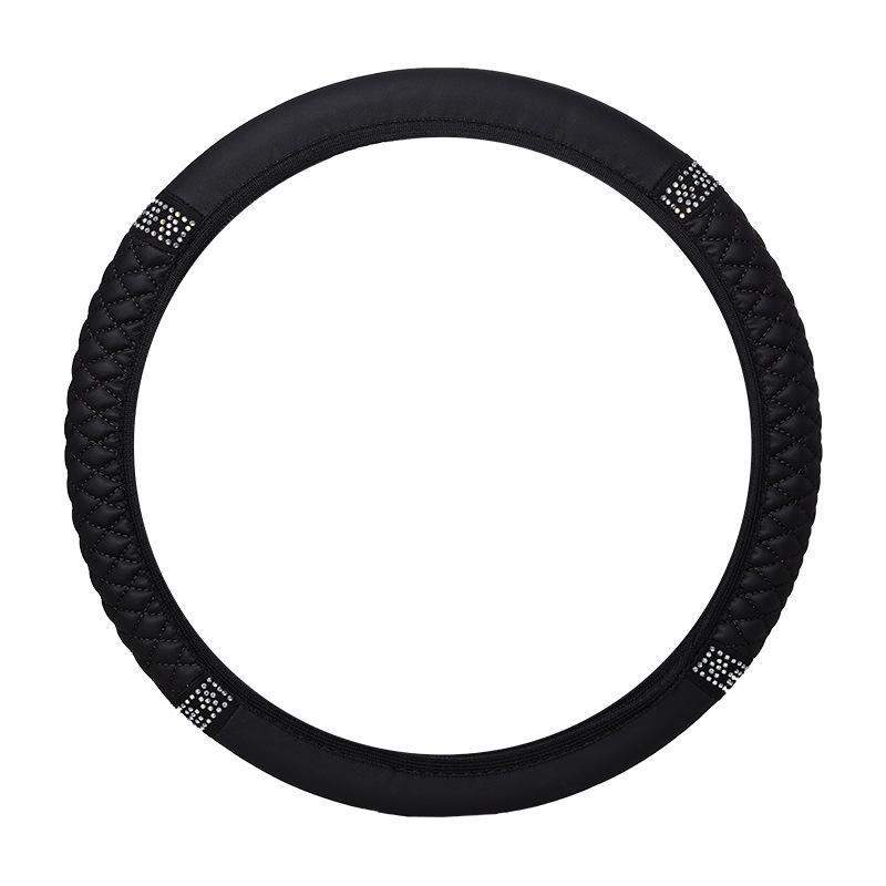 Universal Elastic Leather Steering Wheel Cover with 3D Diamond Embroidery