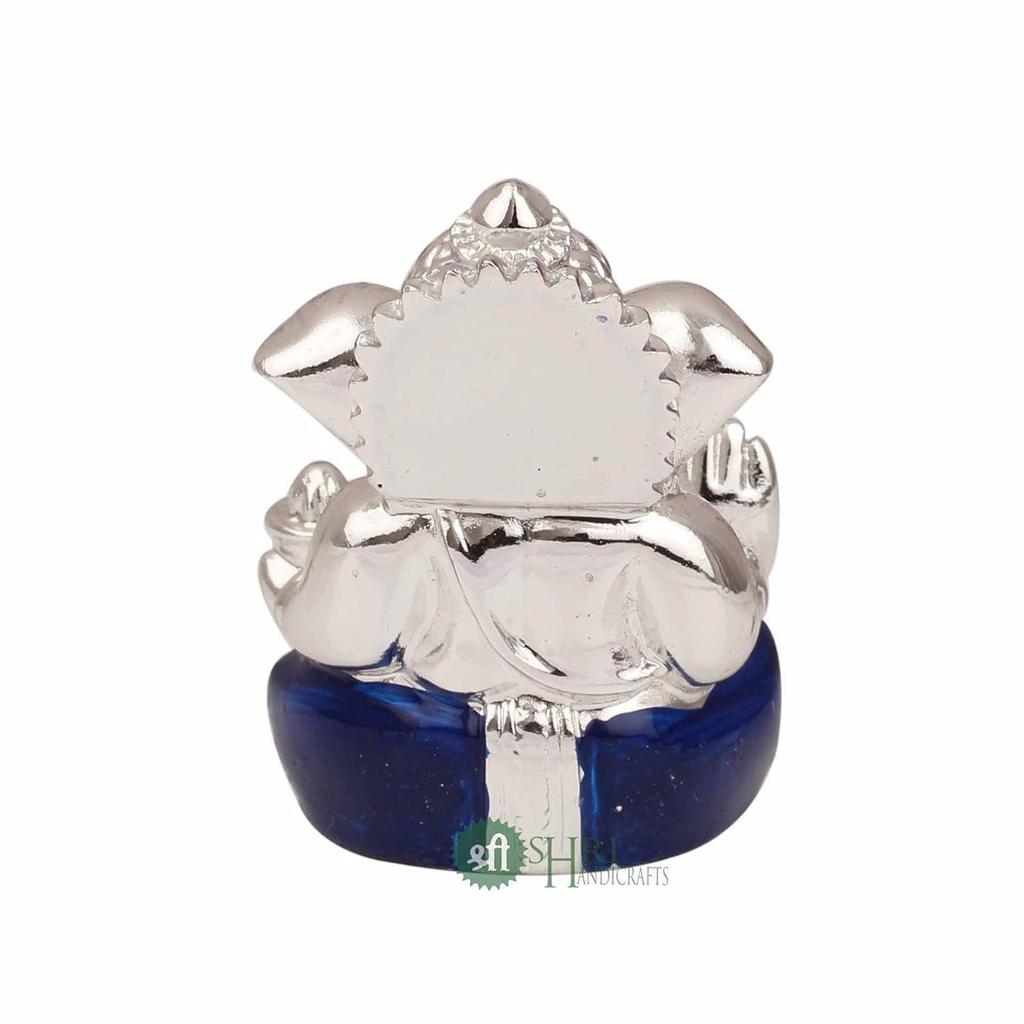 Hand Carved Silver God Ganesha Resin Idol Sculpture Statue for Home & Office Décor & Gifts (3x2x5.cm, Blue)