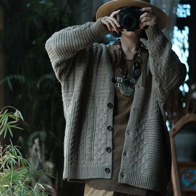 Women Vintage Knitted Sweaters Solid Color V-Neck Long Sleeve Button Autumn Loose Soft Warm Sweaters