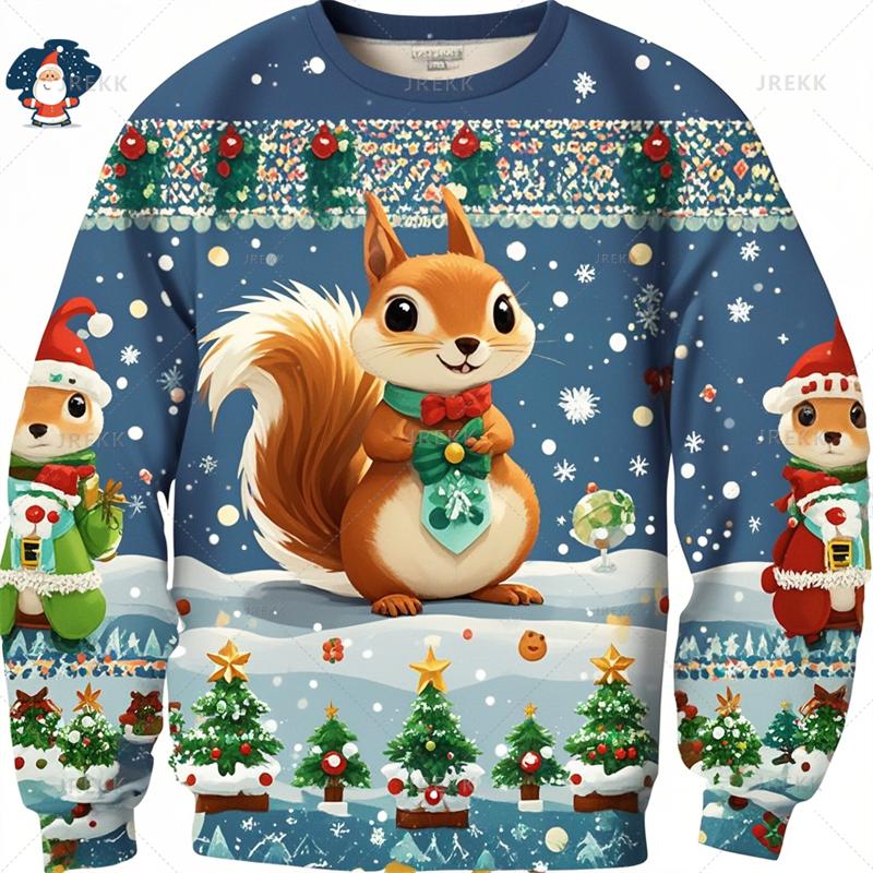 Funny Christmas 3D Printed Sweatshirts Cute Squirrels Graphic Ugly Christmas Sweater Christmas Jumpers Fashion Christmas Sweater