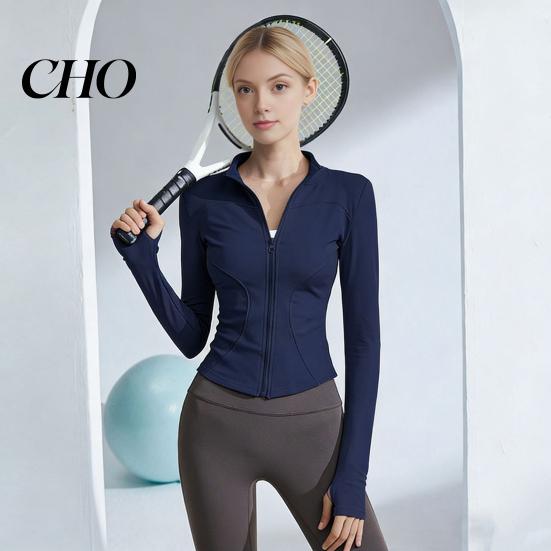 Stand-up Collar Jacket Women Long Sleeve Workout Tops Quick Dry Full Zip Crop Yoga Athletic Slim Sweat-wicking Wear Fit Shirts Sportwear with