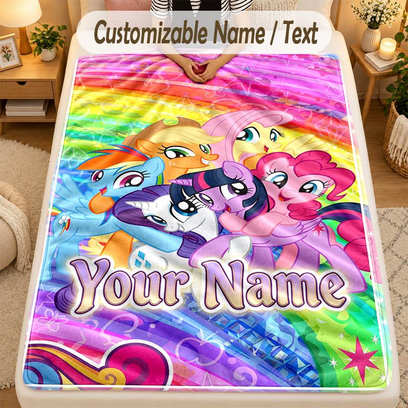 Flannel BlanketMy Little Pony Custom Name Text Personalized Soft Warm Throw Blanket Home Decor Gift