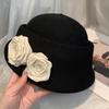 Elegant Camellia Flower Cap French Style Women's Formal hat Vintage Floral Bowler Hat  Famale