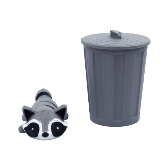 3D Printed Raccoon Ornament Flexible Articulated Raccoon Toy Mini Raccoon in Trash Can for Animal Collectors Kids Gift