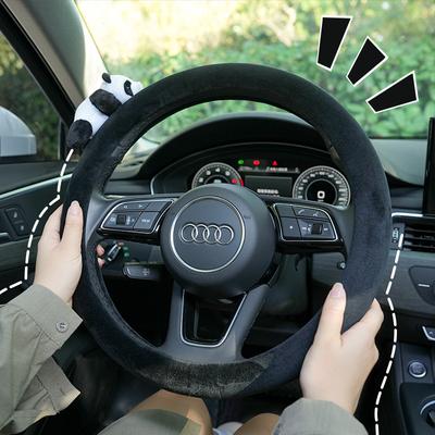 Panda Auto Lenkradbezug - Cartoon Flauschiger Komfort-Griffbezug für den Winter Frostschutz Auto-Lenkradbezug