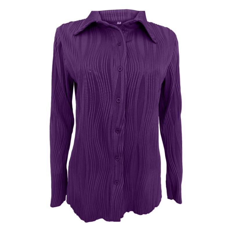Women S Fashion Pleated Stretch Long Sleeve Shirt