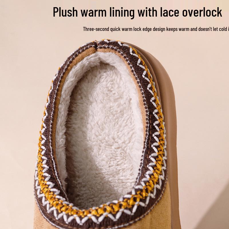 Fellpantoffeln im Ethno-Stil: Warme, dicksohlige Baumwollpantoffeln für Damen und Herren, perfekt für Herbst und Winter