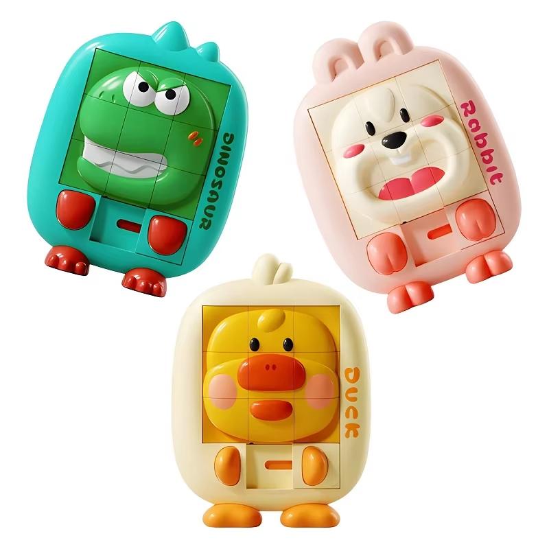 Cartoon Dinosaur Slide Puzzle Game Huarong Road Puzzle Board Educational Smart Logic Board Game for Children Ages 2-6 Travel Toy