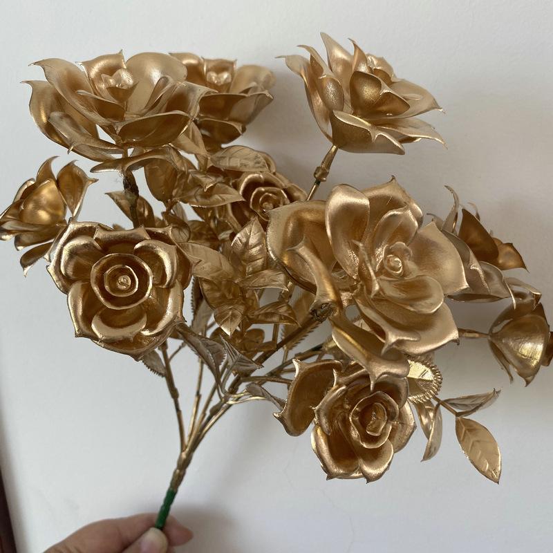 Artificial Golden Eucalyptus Hydrangea Fan Leaf Fake Flower Wedding Photography Home Hotel Ginkgo Leaves Plant Accessories Decor