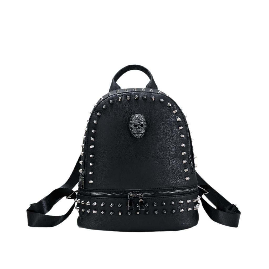 Classic New Versatile Soft Leather Rivet Skull European and American Style Women's Casual Large Capacity Backpack