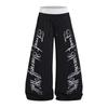 Mens Loose Wide-Leg Curved Pants Streetwear Letter Print Casual Trousers