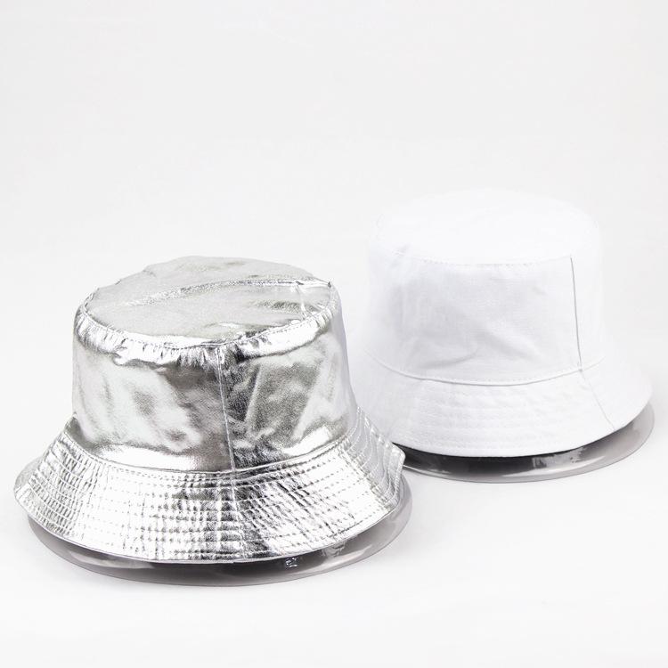 Reversible Punk Basin Hat - Trendy Foldable Fisherman Cap with Shiny Golden Silvery Finish, Adjustable Strap for Unisex Adults