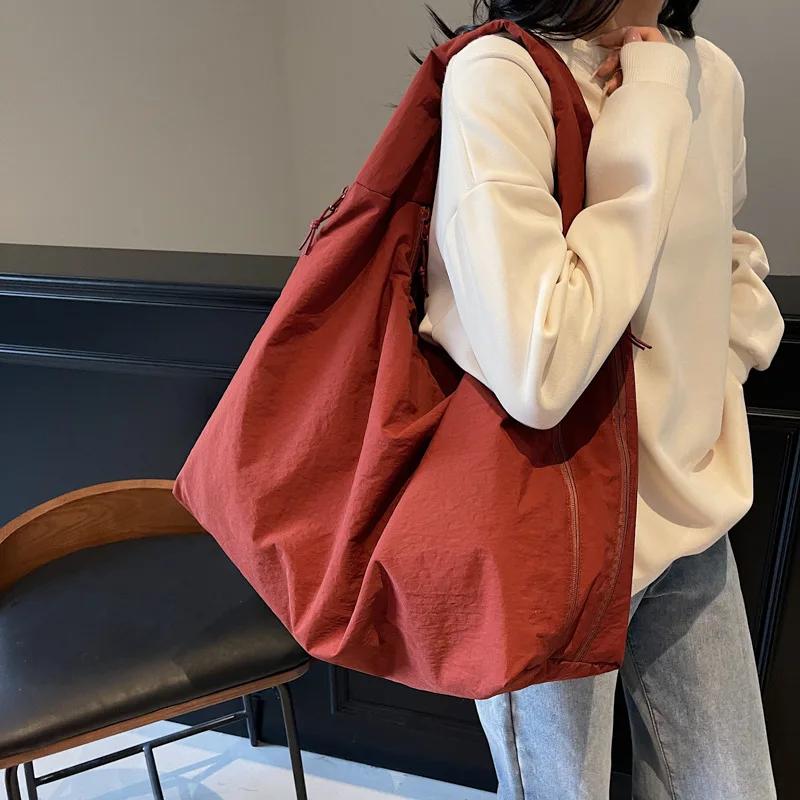 Casual Nyl Shoulder Bag Multi-Pocket Japanese Style Versatile Commuting Handbag Solid Color Polyester Large Capacity Tote Bag