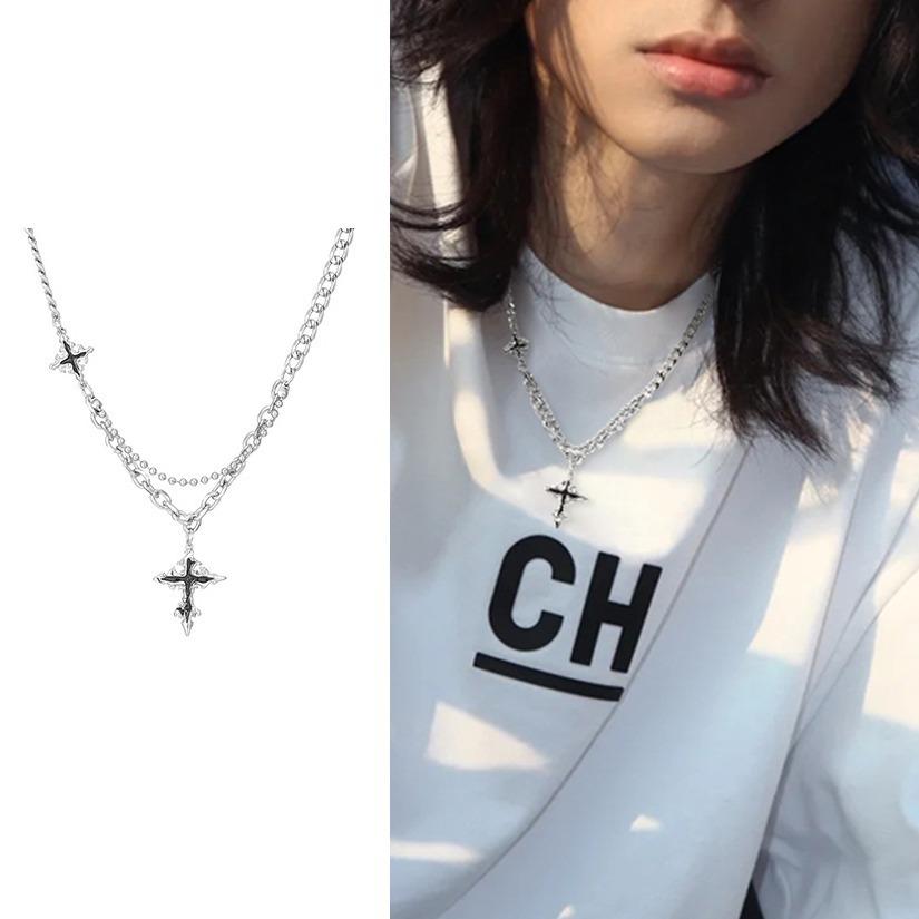 Trendy Hip Hop Cross Pendant Cuban Chain Necklace For Men Jewelry