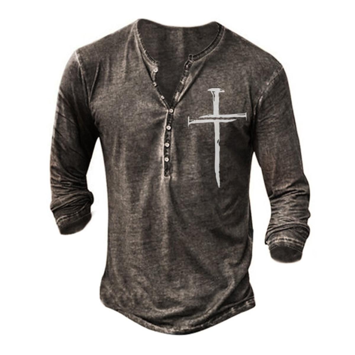 FEGKZLI Fashion Heren T-shirt met lange mouwen in punkstijl, casual, vintage T-shirts in de lente en herfst L