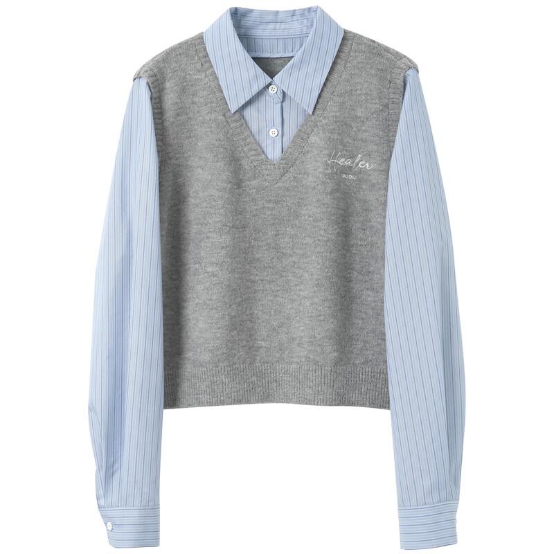 Sancai Women's College Faux Two-Piece Embroidered Knit Sweater