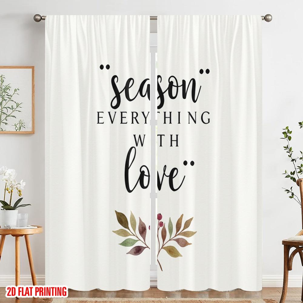 2pcs 2D Flat Printing Curtains Season Everything With Love Floral 100% Polyester Without Electricity Seasonal Party & Holiday
