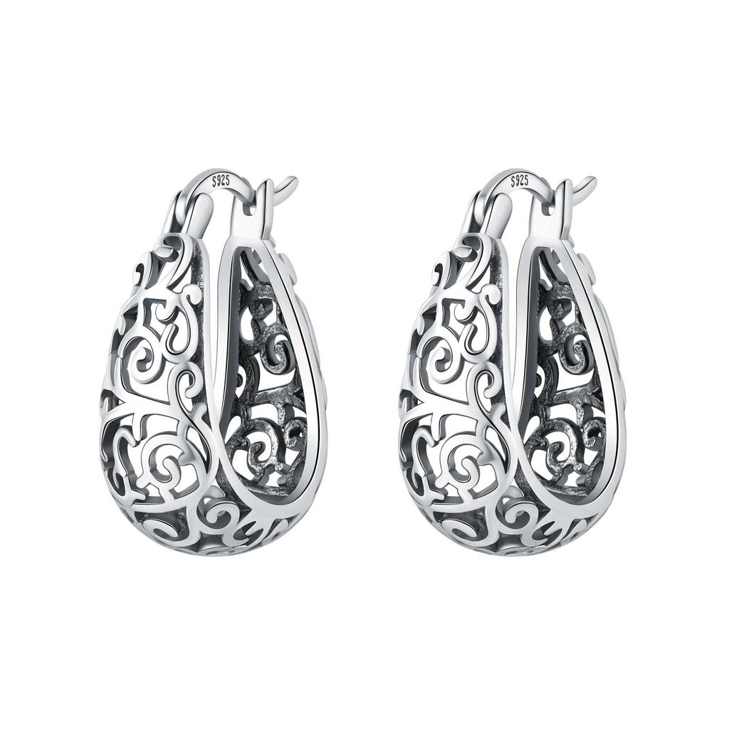 Original NEW S925 Silver Pink Purple Flowers Plants leaf Series Earring Hoop Earrings Women Jewelry Party Gifts