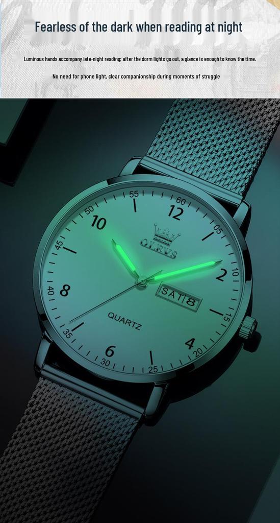 Oulishi Men's Quartz Mesh Strap Watch - Slim & Simple Design