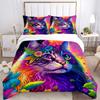3pcs Multicolored Cat Quilt Set Cartoon Themed Bed Quilt Set Lovely Character Bedroom Decor Bed Quilt