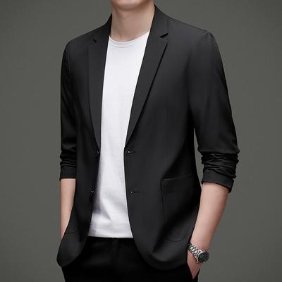 New Solid Color Casual Men's Coat Simple Fashion Elastic Light Suit Without Ironing Handsome Small Suit