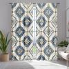 1Pc Blue And Gold Floral Geometric Pattern Curtains, Polyester Fabric, Suitable For Bedroom Living Room Decoration