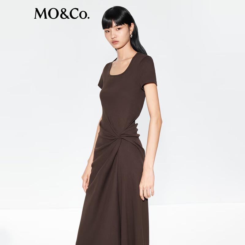 MO&Co. Women's Deconstructed Twist High-Waist Short-Sleeve Long Dress