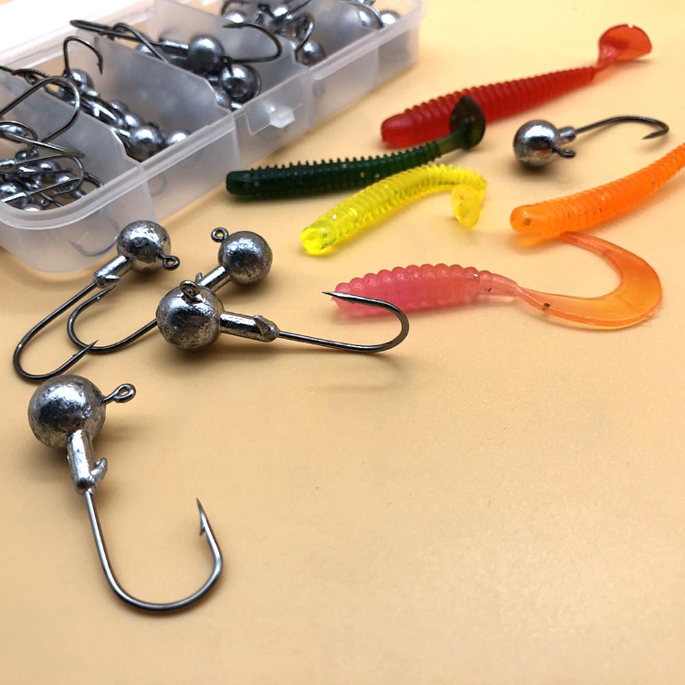 50st/Set Metallhuvud Jiggfiskekrokar 1,5-10g Blandad Högkolstål Taggig Fiskekrok för Mjuk Maskbeten Karpfisk Jiggkrok