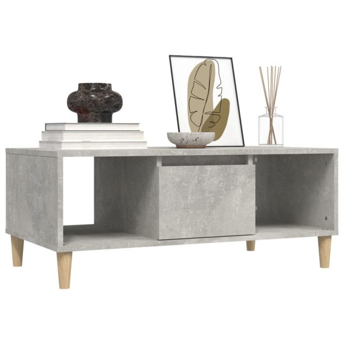 821064 vidaXL Table basse Gris béton 90x50x36,5 cm Bois d'ingénierie